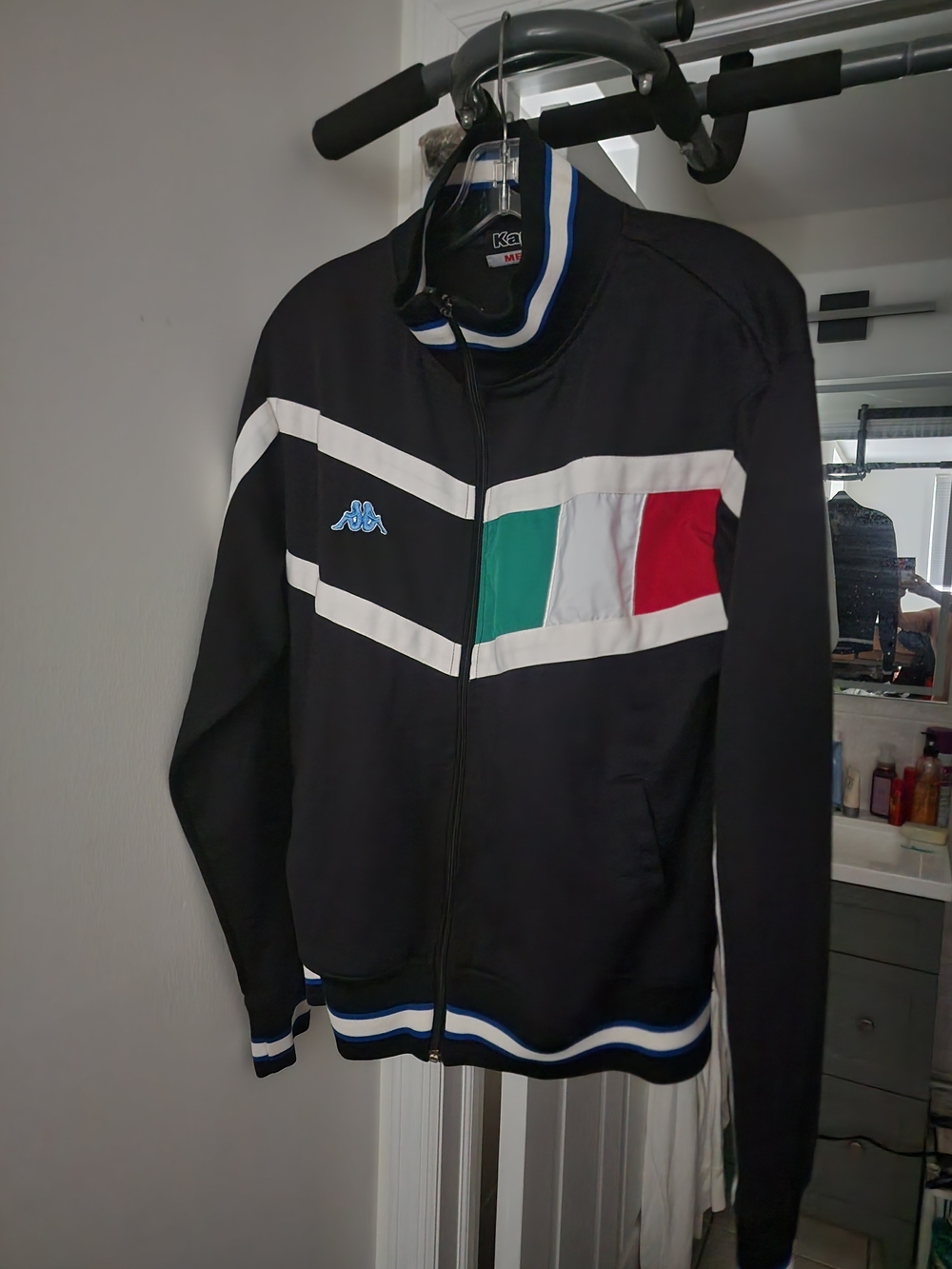 Kappa Black Track Jacket with Green-White-Red Panel. M